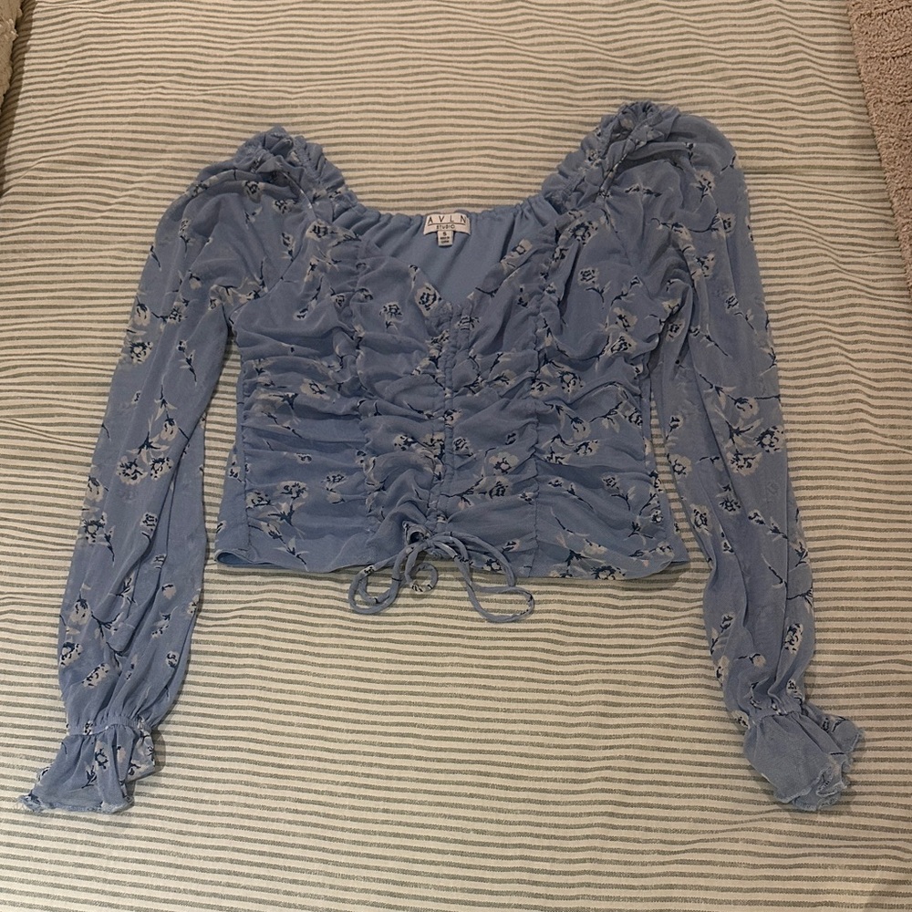Blue Floral Long Sleeve Top